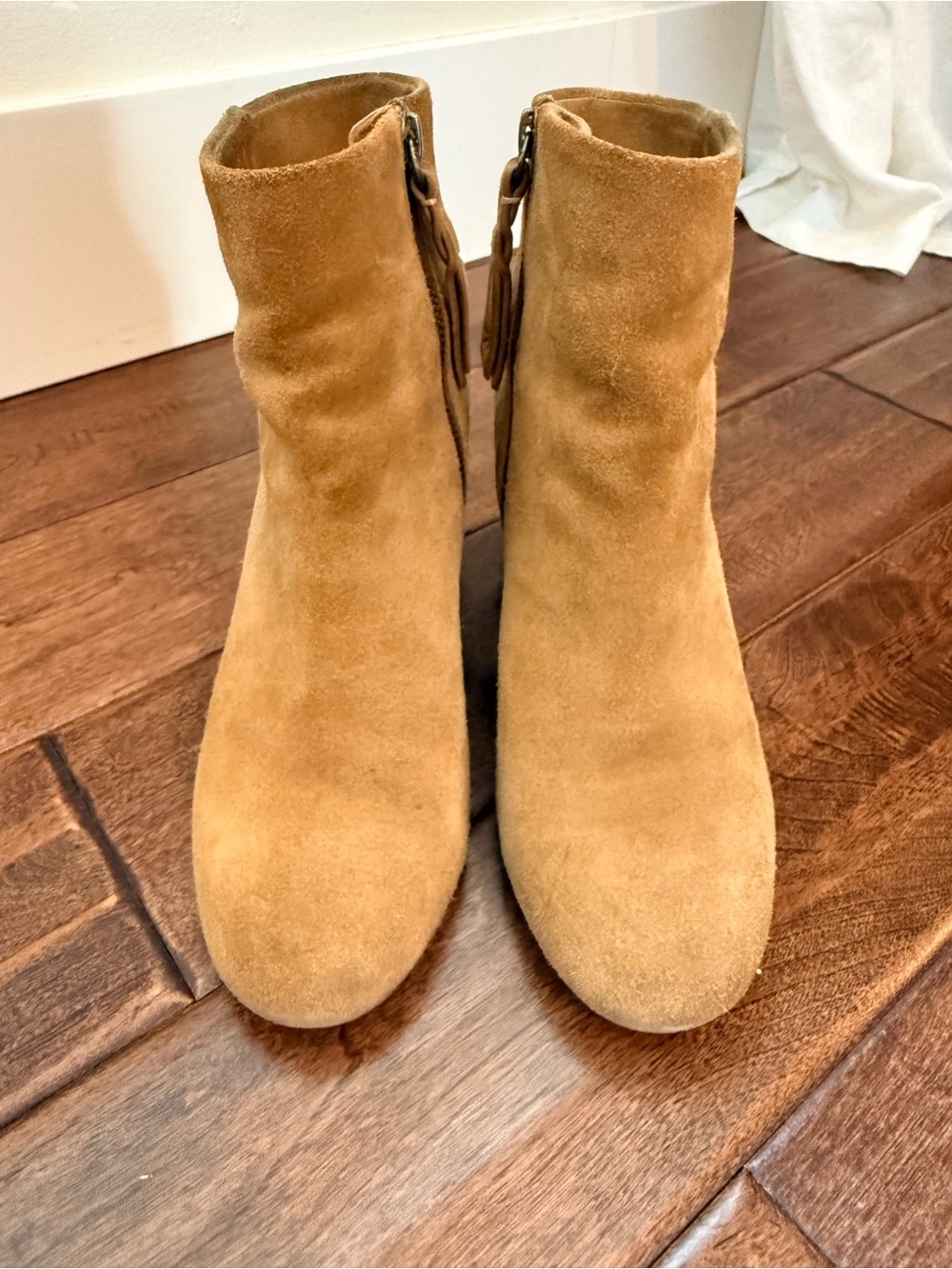 Splendid Tan Suede Ankle Boots Block Heel Side Zip Booties